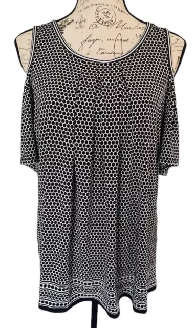 NWT Max Studio Cold Shoulder Black & White Polka Dot Flowy Blouse Women's Large