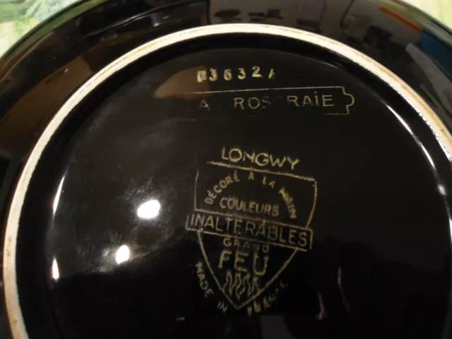 ASSIETTE  LONGWY Céramique Noire émaillée "LA ROSERAIE" carrée 3