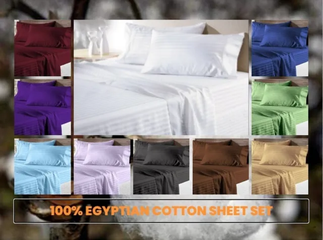 1000 TC Egyptian Cotton 4 Piece Sheet Set Stripes Single/Double/Queen/King Size