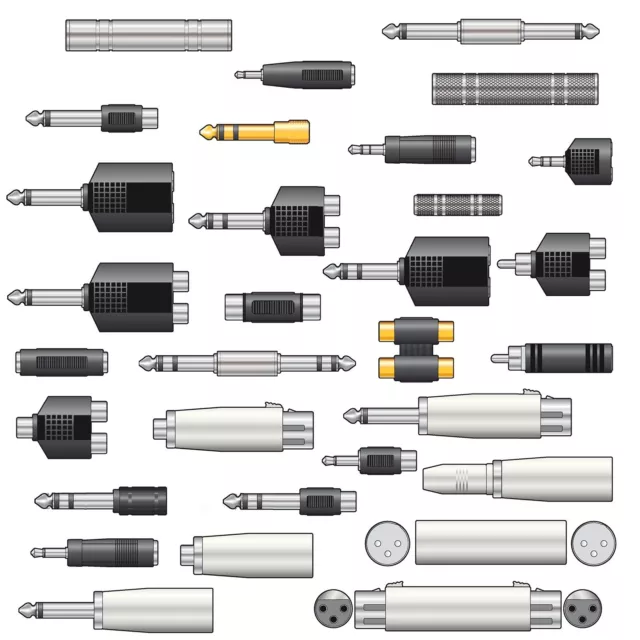 Audio Adaptor Jack XLR RCA Phono Plug Socket Stereo Mono 2.5 3.5 6.35mm Adapters 2
