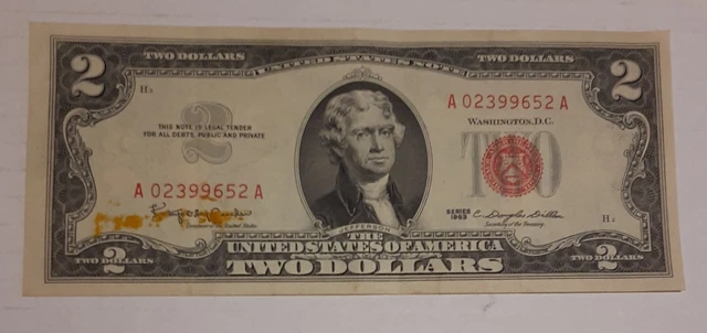 STAR 1963 $2 Two Dollar Bill Red Seal United States Note Great Condition
