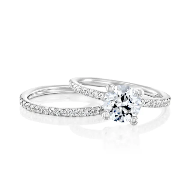 4 CT Round Diamond Engagement Ring Set F/VS2-SI1 14K White Gold Wedding Band