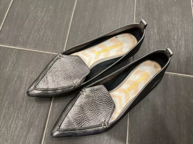 Nicholas Kirkwood Pewter Leather Pointed Toe Beya Flats Size 36