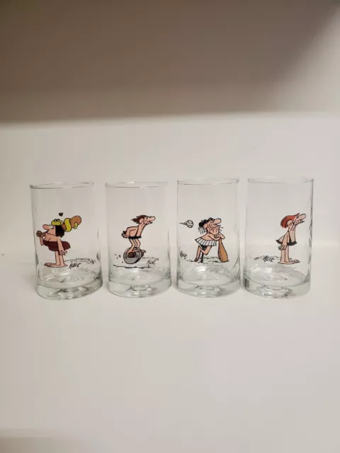 1981 Arbys BC Ice Age Collectors Series Glasses Set 4 Cave Man