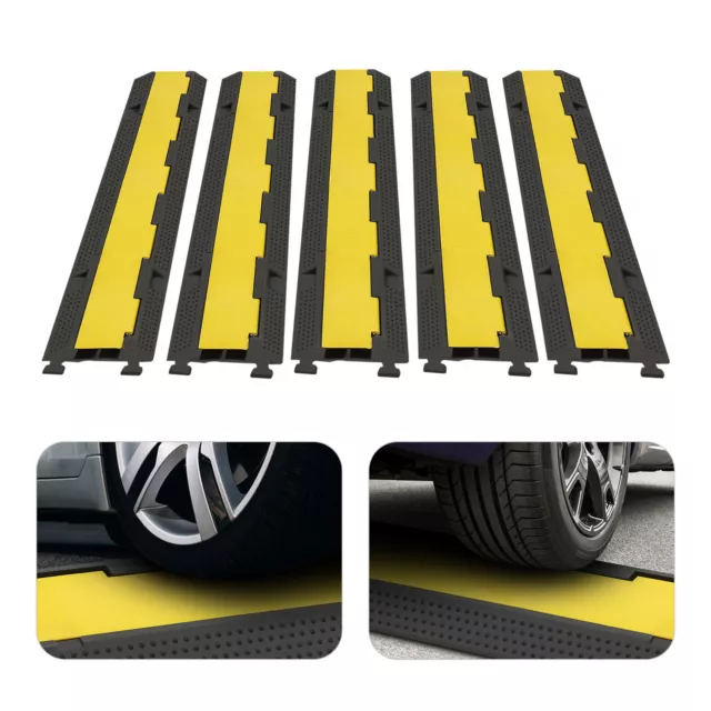 5Pcs Cable Protector Ramp 2Channel Rubber Electrical Wire Cover Speed Bump New!