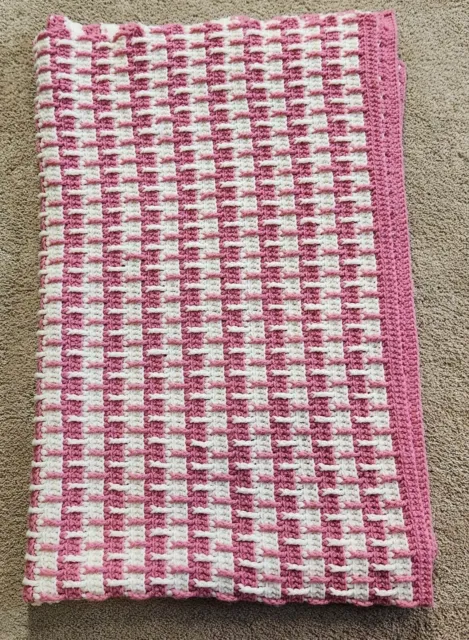 Striped Pink and White Afghan Blanket 62"x40"