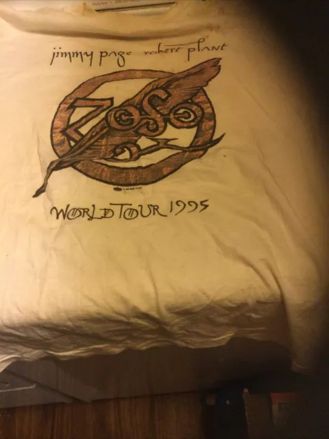 vtg 90s JIMMY PAGE ROBERT PLANT WORLD TOUR 1995 ZOSO LOGO ROCK CONCERT t-shirt L