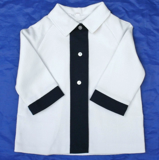 Cappotto bambino vintage INUTILIZZATO ANNI '60 RAGAZZE bianco navy blu 9-12 mesi 16" neonato