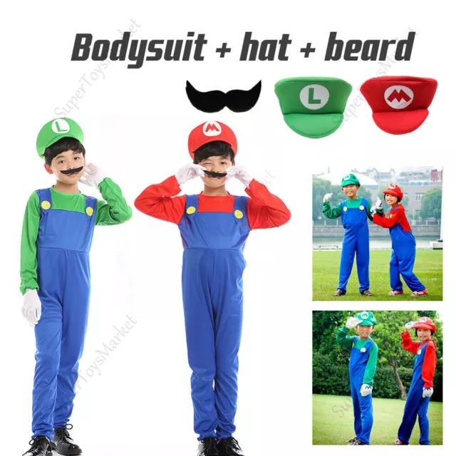 Kids Super Mario Brothers Luigi Fancy Dress Boys Girls Book-Week Party Costume 3