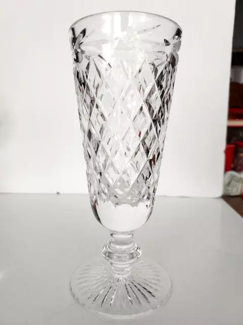 Tyrone Crystal Footed Vase with Laurel, Dunleer 8" Tall Ireland, No Etching