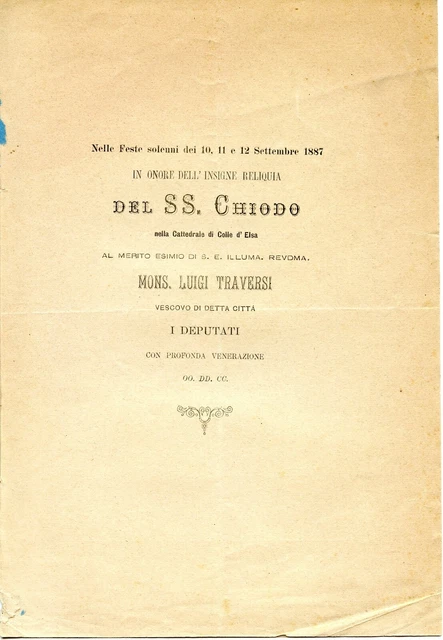 1887 - COLLE VAL D'ELSA - Festa del SS. Chiodo - Sonetto