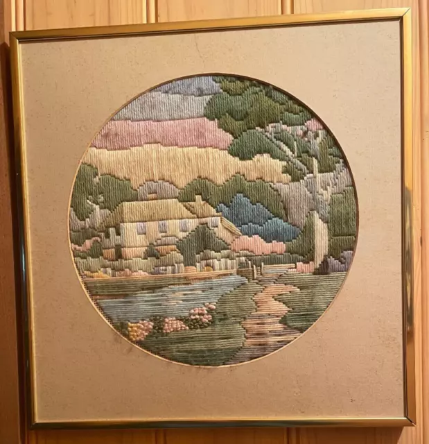 Framed Completed House Long Stitch, Gold frame  #17