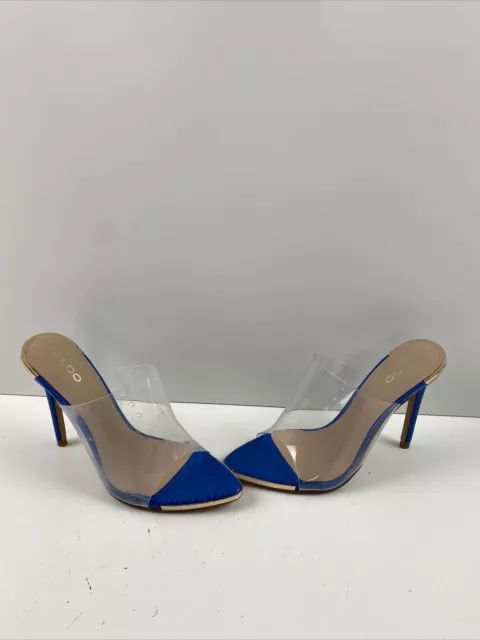 ALDO Blue Reptile Print Leather/PVC Pointy Open Toe High Heel Sandals Size 6.5