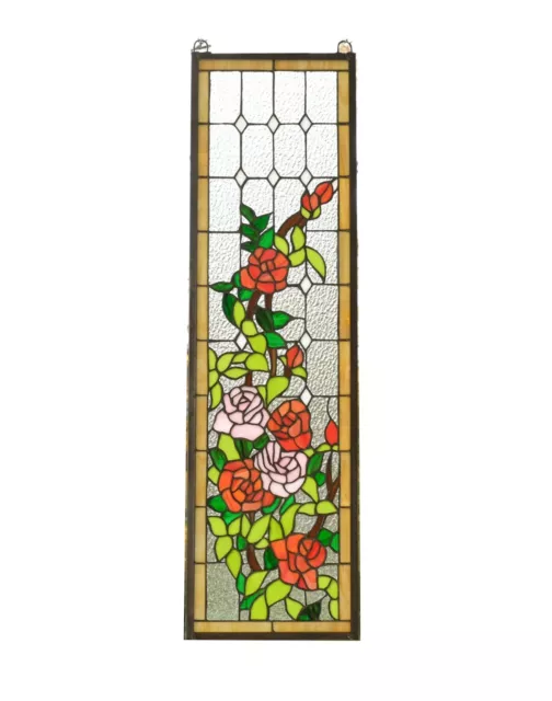 10" x 35.5" Handcrafted stained glass window panel Rose Flowers