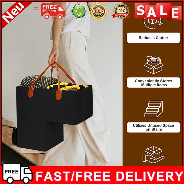 Borsa Portaoggetti Per Scale - In Feltro Lavabile Con Manici In Pelle - Organizza Vestiti, Giocattoli, Casa - Foto 3