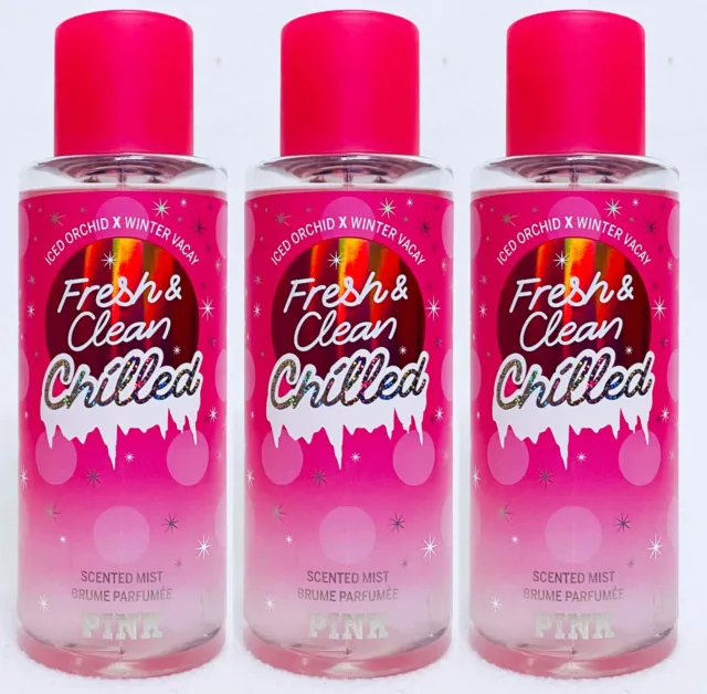 3 Victoria's Secret Pink FRESH CLEAN CHILLED Mist Body Spray Perfume 8.4 oz