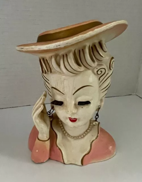 VINTAGE EMPRESS LADY HEAD PLANTER (JAPAN) Pink with Earrings and Lashes