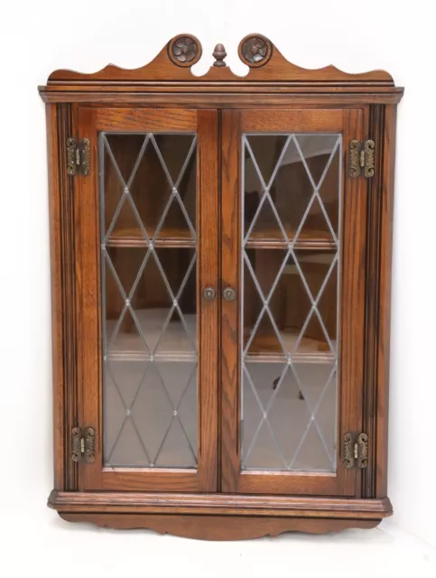 Old Charm Oak Hanging Corner Display Cabinet in Tudor Brown EXC FREE UK Delivery