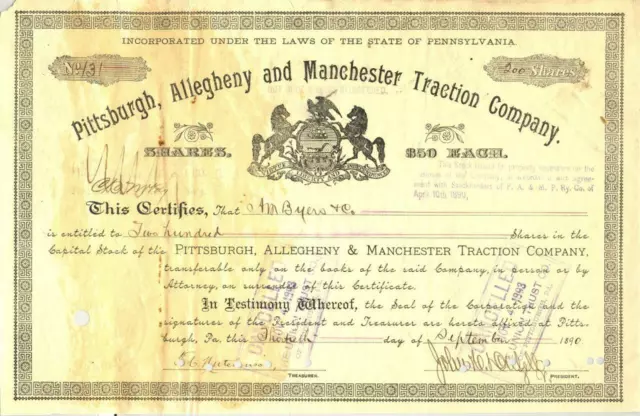 1890 Pittsburgh Alleghengy & Manchester Traction Co - Überlandbahnbestand