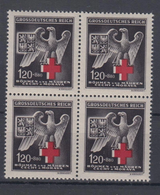 Böhmen + Mähren 132 4er Block Rotes Kreuz 120 H + 880 H postfrisch