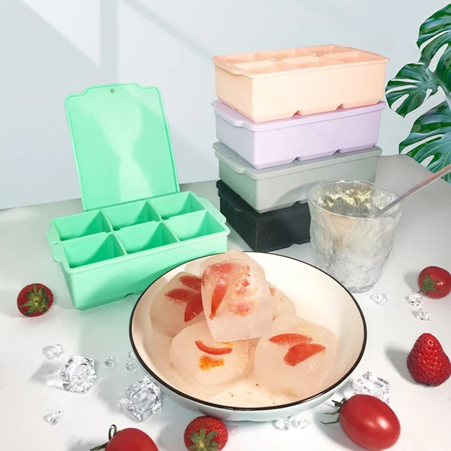 Ice Cube Tray With Lid  Stackable Big Silicone Square Ice Cube For Whiskey