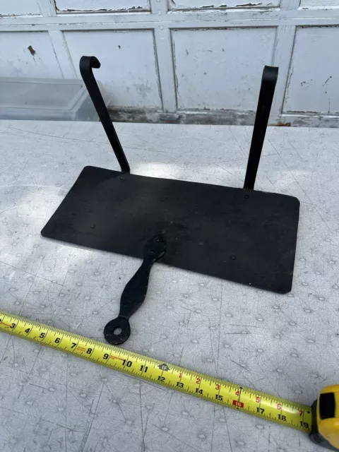 Vintage Black Wrought Iron Shelf with 2 Long Brackets Hooks For Hanging