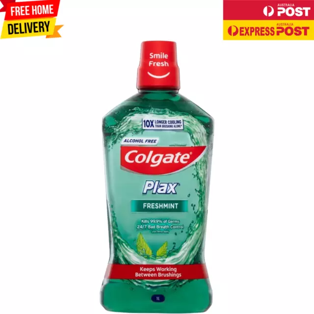 Colgate Plax Antibacterial Mouthwash 1L Alcohol Free Freshmint Bad Breath Contrl