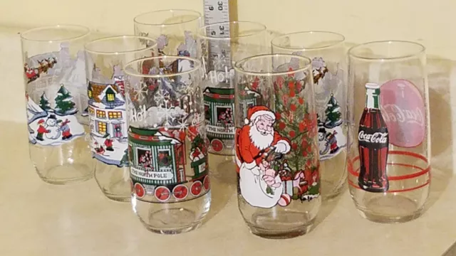 Vintage Coca Cola Drinking Glass Mixed Lot Christmas McCrory 1980s 1999 Coke