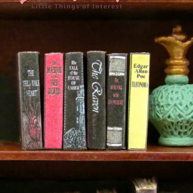 EDGAR ALLEN POE Set of 6 Prop Books in Dollhouse Miniature Scale 1:12 Scale Prop