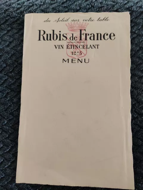 Ancien Menu Rubis De France Vin Étincelant Oenologie