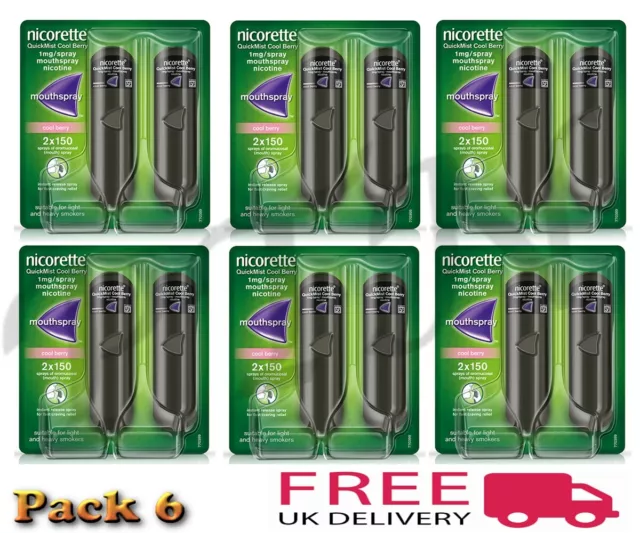 Nicorette QuickMist COOL BERRY 1mg Mouthspray 2 x 150 of 6 Pk Exp =  May 2025