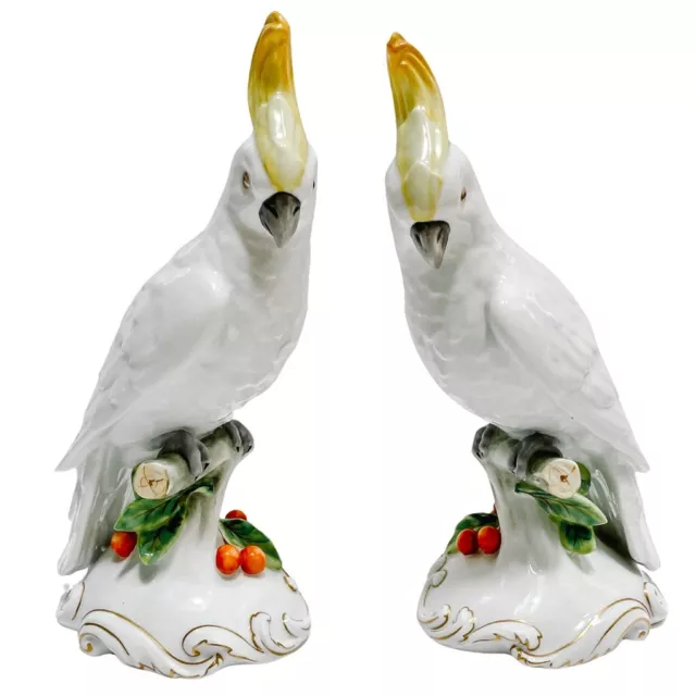 Vista Alegre Porcelain Cockatoo Parrot Figurines 9"H Pair