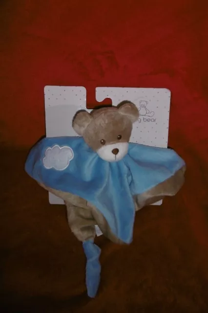 Peluche Doudou Plat 1 Noeud Ours  Beige Bleu Nuage Blanc King Bear