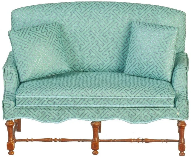Maison de Poupées Bleu Jacobéen Canapé JBM Miniature Noyer Meuble de Salon