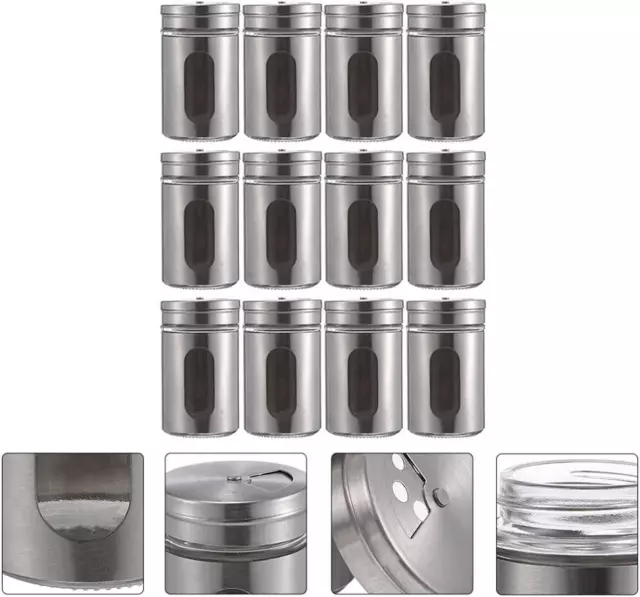 12x Glass Storage Jar with Shaker Lid Seasoning Spice Herb Salt Pepper Jars Bulk