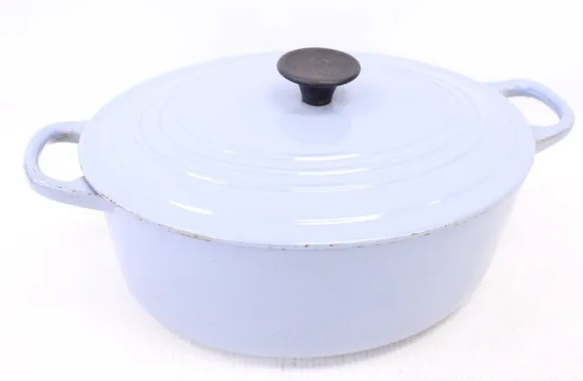 Vtg LE CRUESET Costal Blue Coloured Oval Cast Iron Casserole Dish w/ Lid - T10