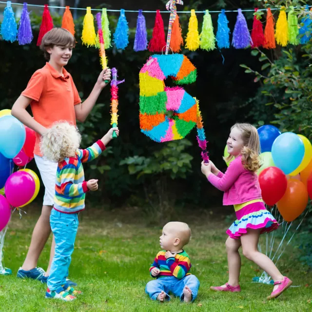 Juego de 3 piezas de piñata cumpleaños número 2, palo de piñata y máscara para los ojos, piñata numérica 3