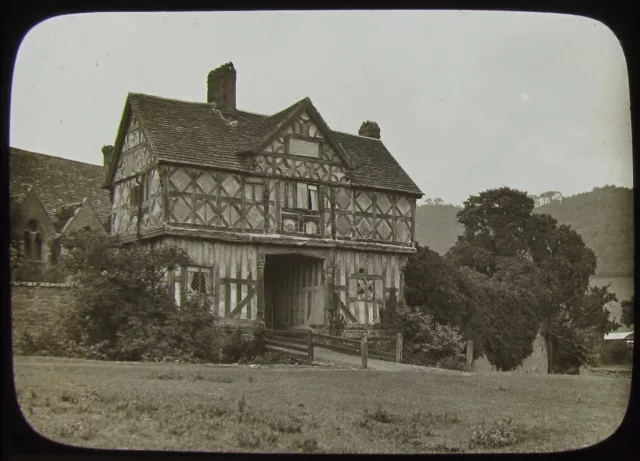 Glass Magic Lantern Slide STOKESAY CASTLE GATE HOUSE C1900 PHOTO ENGLAND LUDLOW