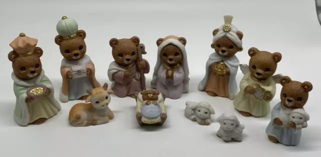 Teddy Bear Miniature Nativity 11 pc HOMCO 5412 Christmas Vintage