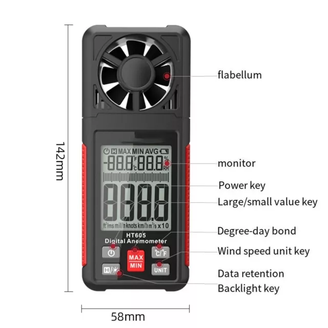 HT605 Digital Anemometer for Reliable Wind Speed Temperature Measurement