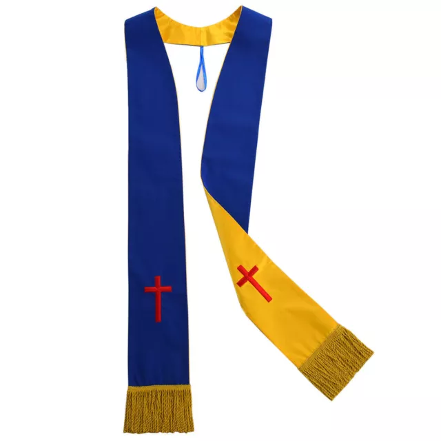 Christian Clergy Reversible Stole Blue Golden Clergy Liturgical Stole Vestments