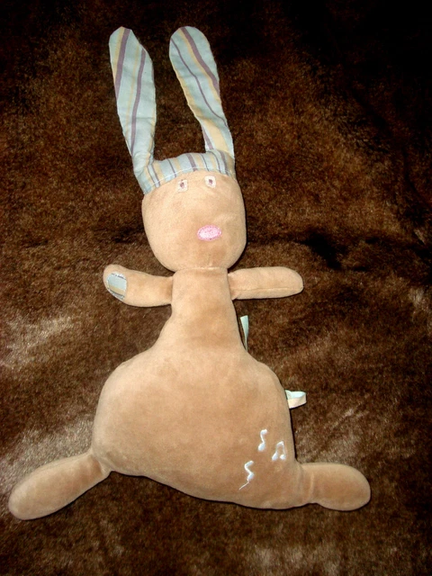 DOUDOU OBAIBI OKAIDI LAPIN MUSICAL GRIS BEIGE MAUVE BLEU notes de musique   TBE