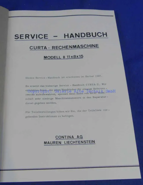 Curta Service Handbuch Modell II  - Rechenm. calculator - Saml. Weber - 1070