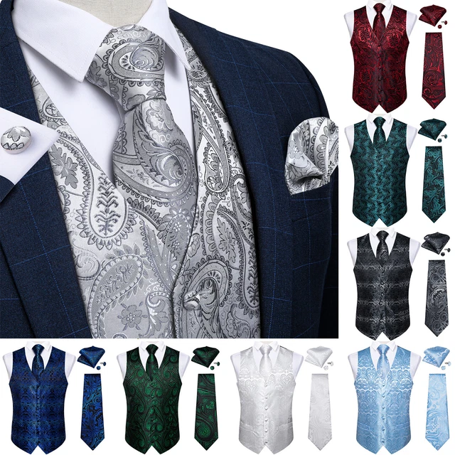 Mens Formal Wedding Waistcoat Paisley Floral Suit Vest Slim Tuxedo Silk Tie Set