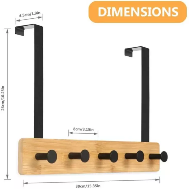 Porte Manteau Bois Bambou Rangement Manteaux Patère de Porte Suspendre 5 Crochet 3