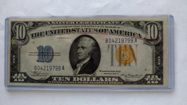 1934 A Silver Certificate NORTH AFRICA UNCIRCULATED $10.00 SERIAL # B 04219799 A