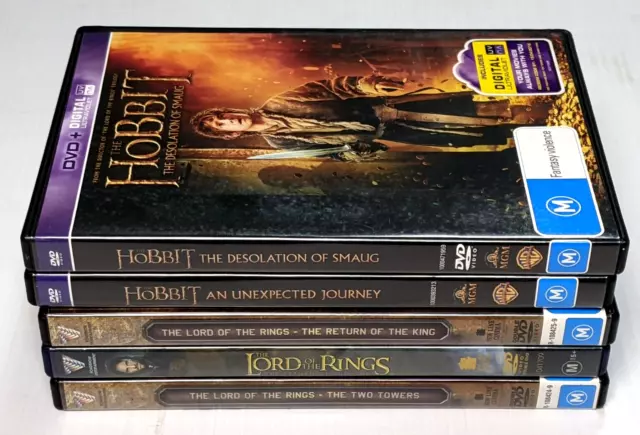 LORD OF THE RINGS Trilogy & The Hobbit Double - Bundle of 5 DVDs All VGC