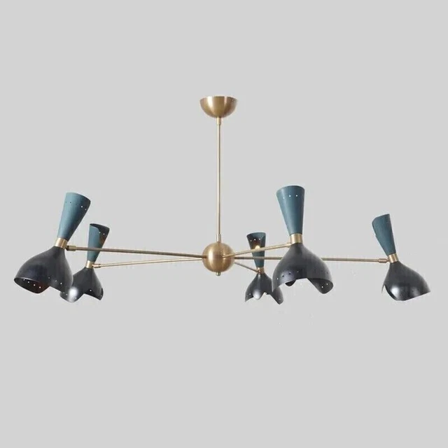 Lustre Spoutnik Design 5 Bras 10 Lumières - Style Mid-century Moderne En Laiton