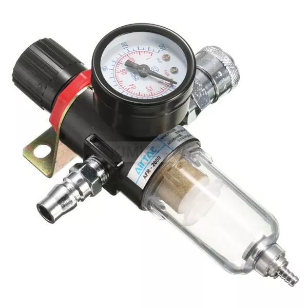 1/4" Air Compressor Filter Water Separator Trap Tools Kit With Regulator Gauge