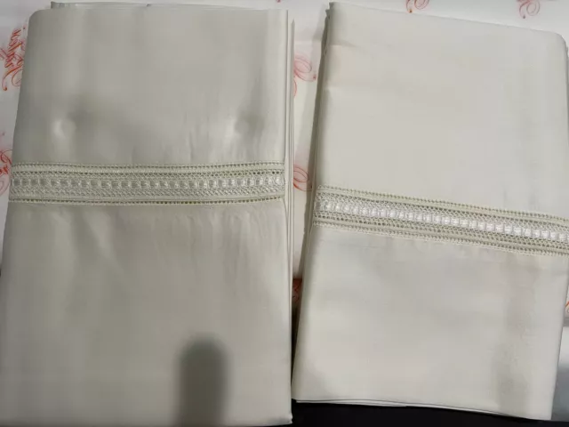 $359 Sferra Italy NWT 2pc King Pillowcases 590TC Diamante Lace Macrame IVORY